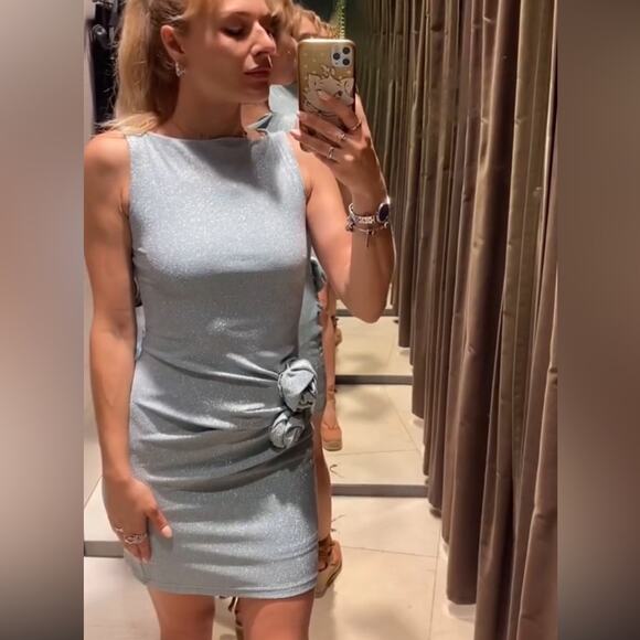 ZARA METALLIC THREAD DRESS WITH RAISED FLOWERS - Picture 2 of 12